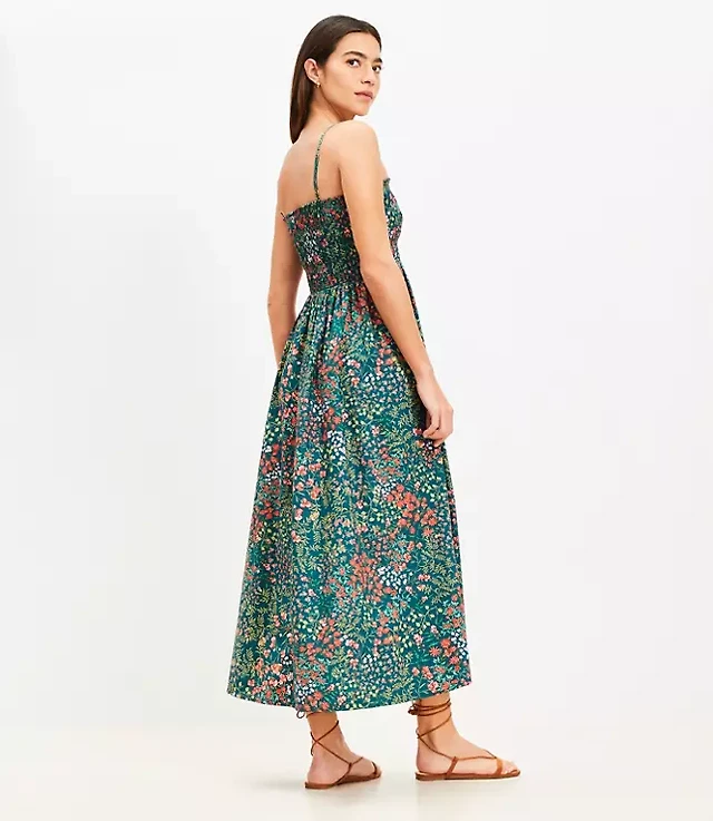 garden poplin smocked strappy maxi pocket dress Loft Garden Poplin Smocked Strappy Maxi Pocket Dress
