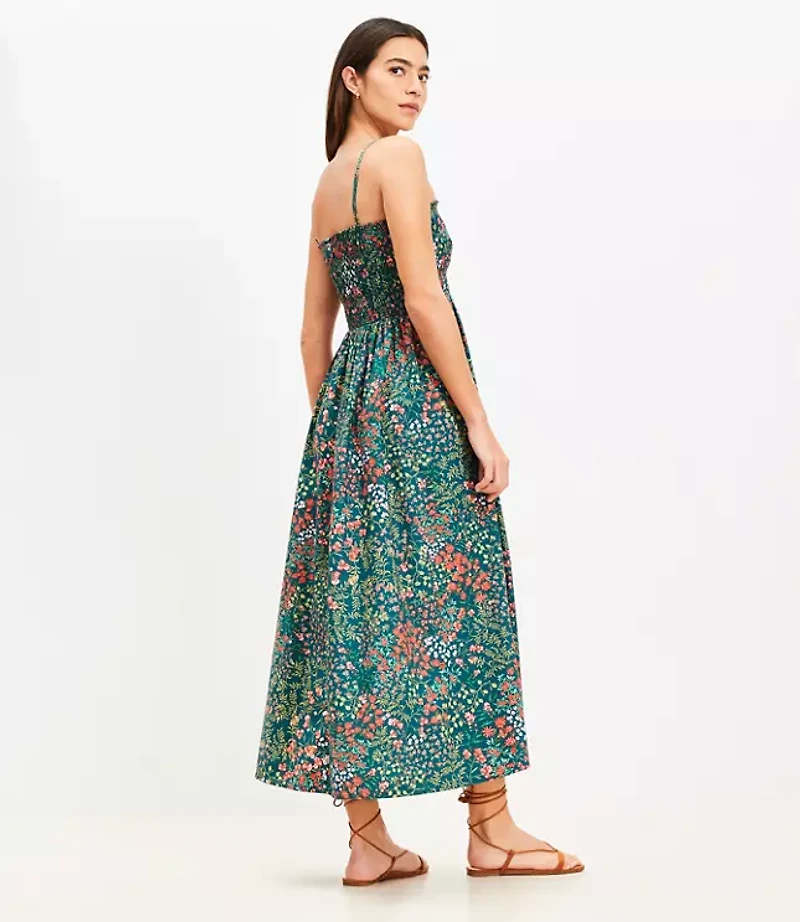 Petite Garden Poplin Smocked Strappy Maxi Pocket Dress