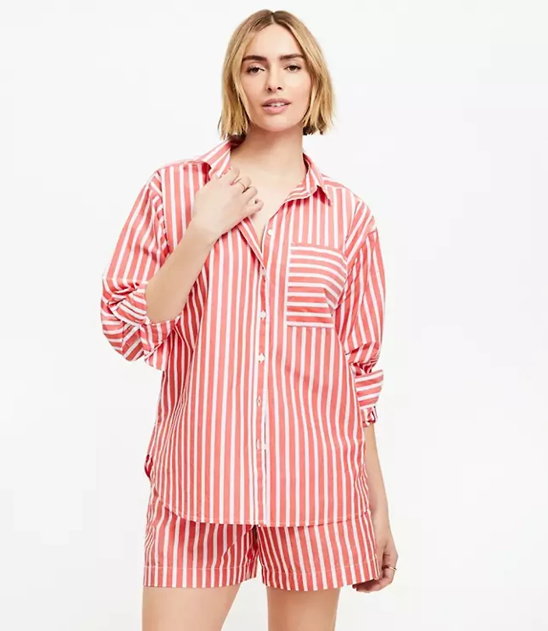 Petite Striped Poplin Everyday Oversized Pocket Shirt