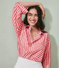 Petite Striped Poplin Everyday Oversized Pocket Shirt