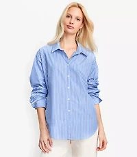 Striped Poplin Cutout Back Tunic Shirt