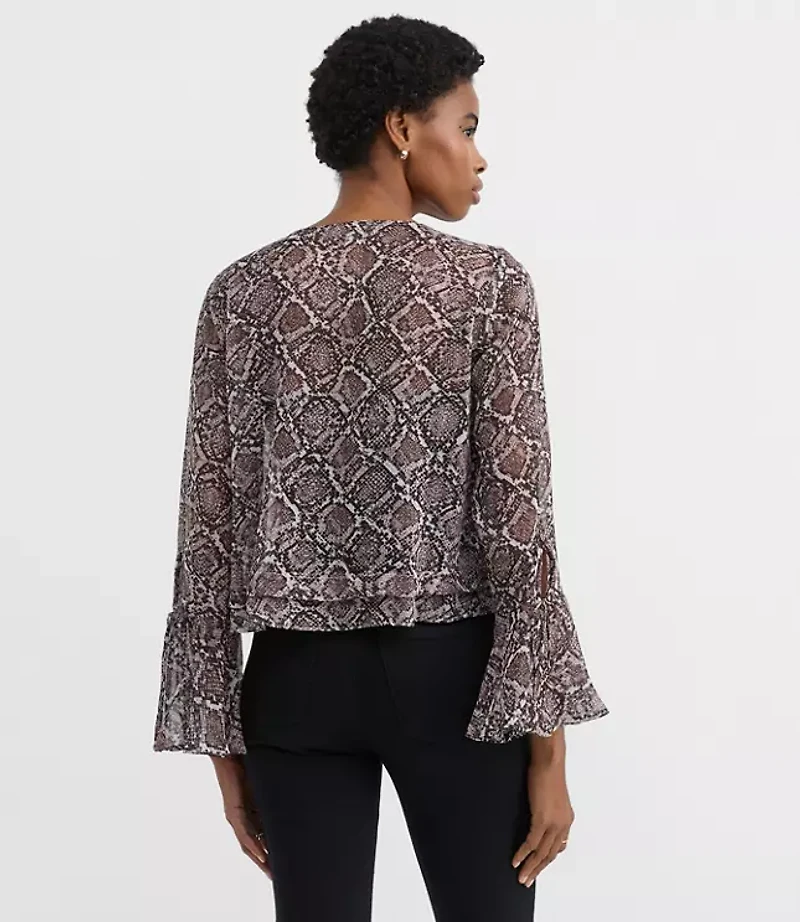 Petite Snake Print Pintucked Bow Blouse