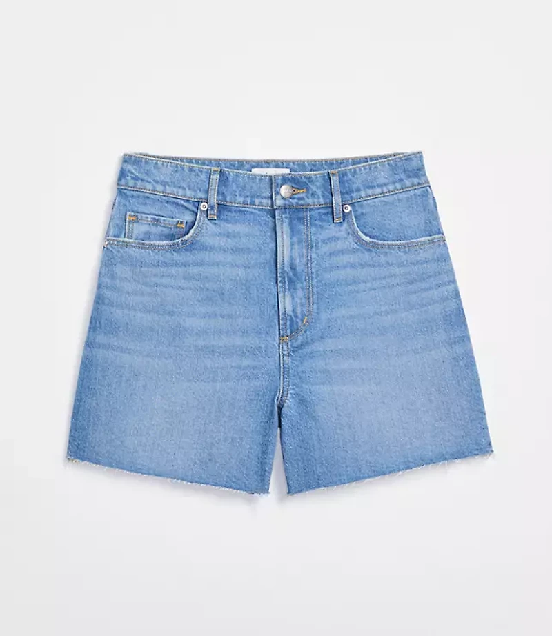 Rivete Tall Curvy High Rise Cut Off Denim Shorts Mid Wash
