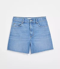 Rivete Tall Curvy High Rise Cut Off Denim Shorts Mid Wash