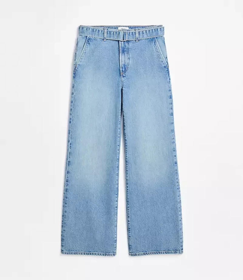 Rivete Tall Curvy Belted High Rise Wide Leg Jeans Light Wash