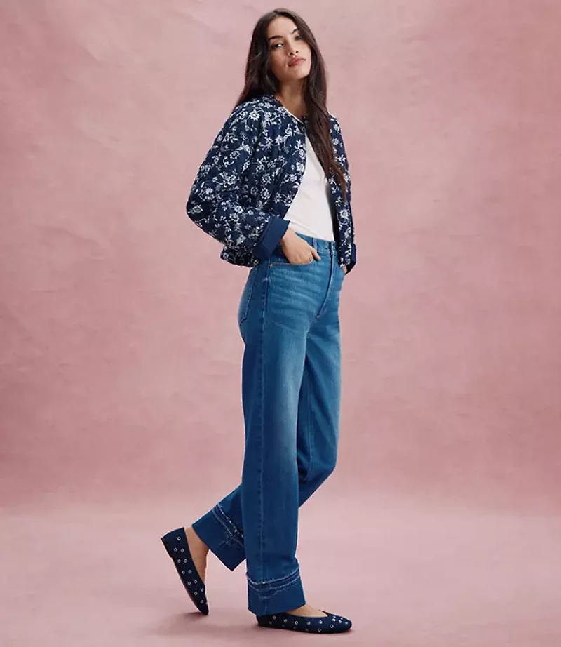 Rivete Tall Unpicked Cuffed High Rise Straight Jeans Authentic Indigo