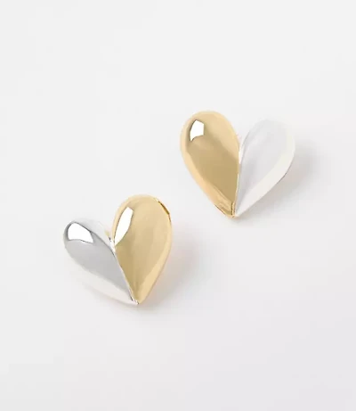 Mixed Metal Heart Stud Earrings