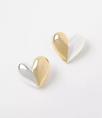 Mixed Metal Heart Stud Earrings