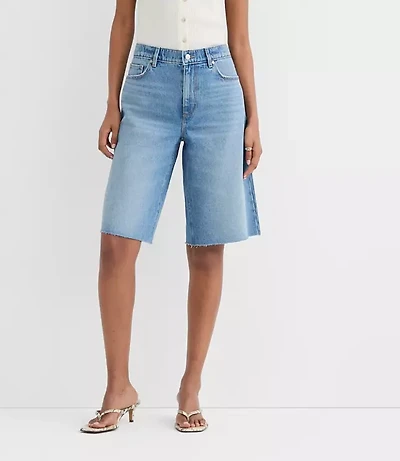 Rivete Tall Curvy High Rise Denim Bermuda Shorts Vintage Mid Wash