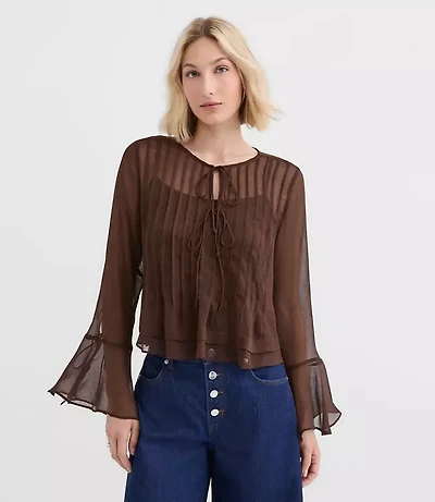 Petite Pintucked Bow Blouse