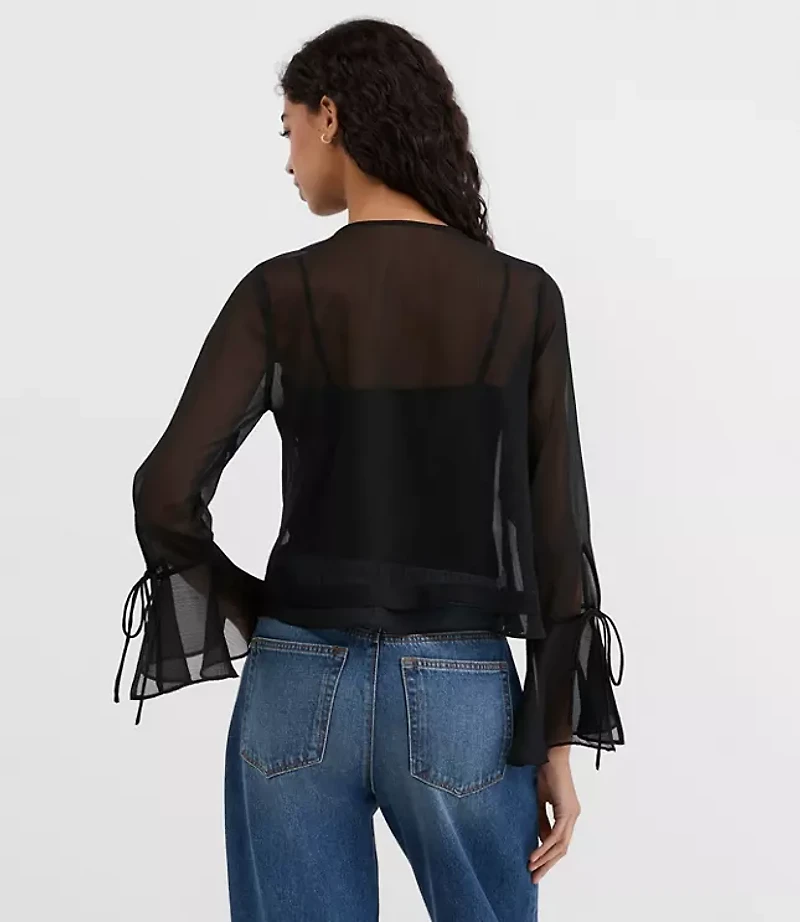 Petite Pintucked Bow Blouse