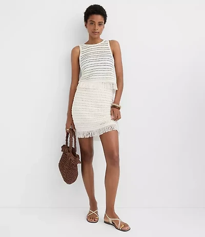 LOFT Beach Stitchy Fringe Sweater Skirt