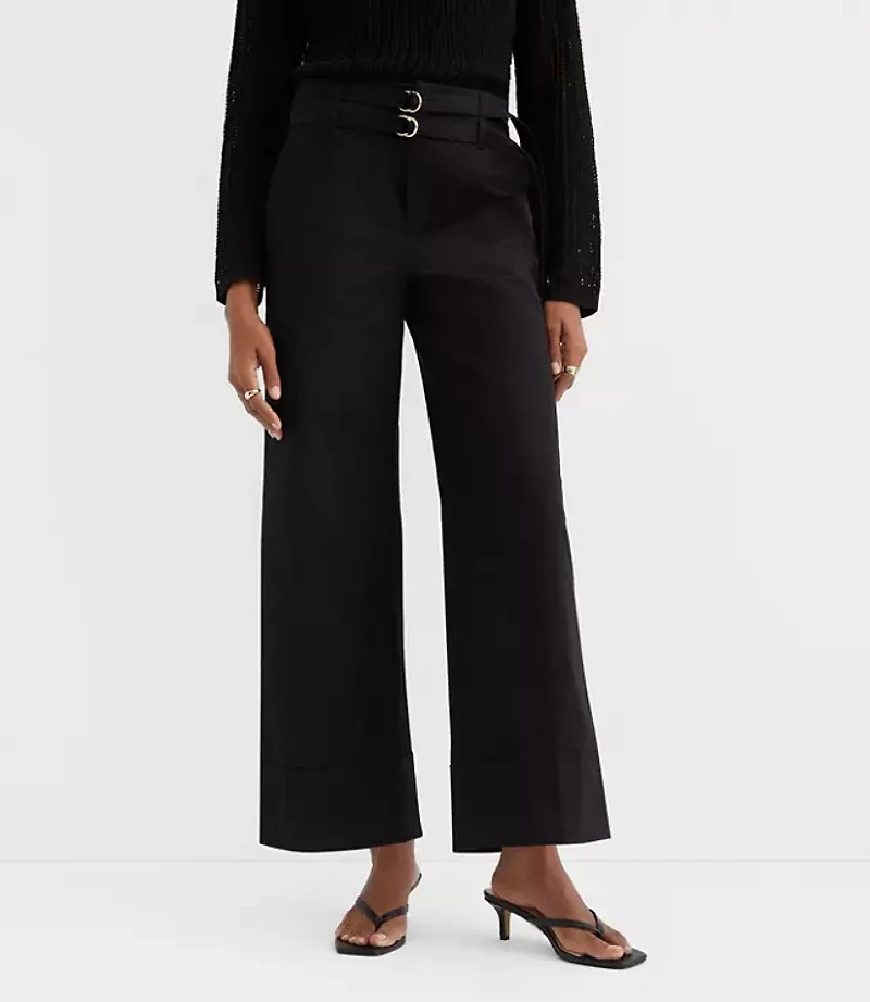 Petite Double Belted Wide Leg Pants