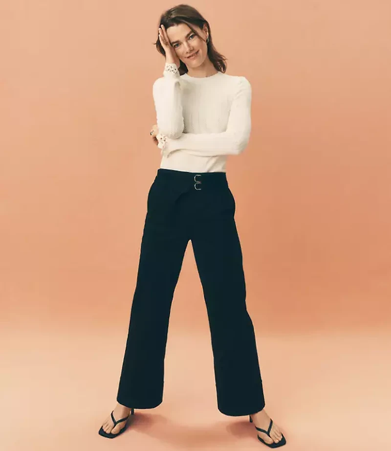 Petite Double Belted Wide Leg Pants