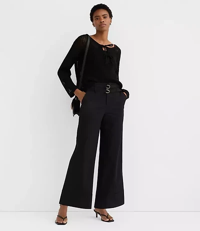Petite Double Belted Wide Leg Pants