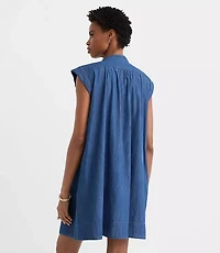 Chambray Shirred Mini Pocket Dress