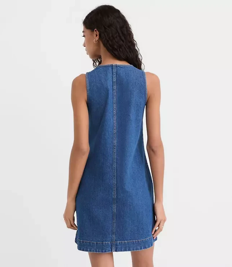 Denim Button Mini Pocket Dress Classic Mid Wash