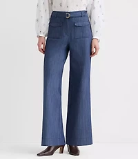 Petite Belted Palmer Wide Leg Pants Refined Denim