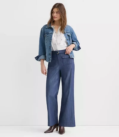 Petite Belted Palmer Wide Leg Pants Refined Denim