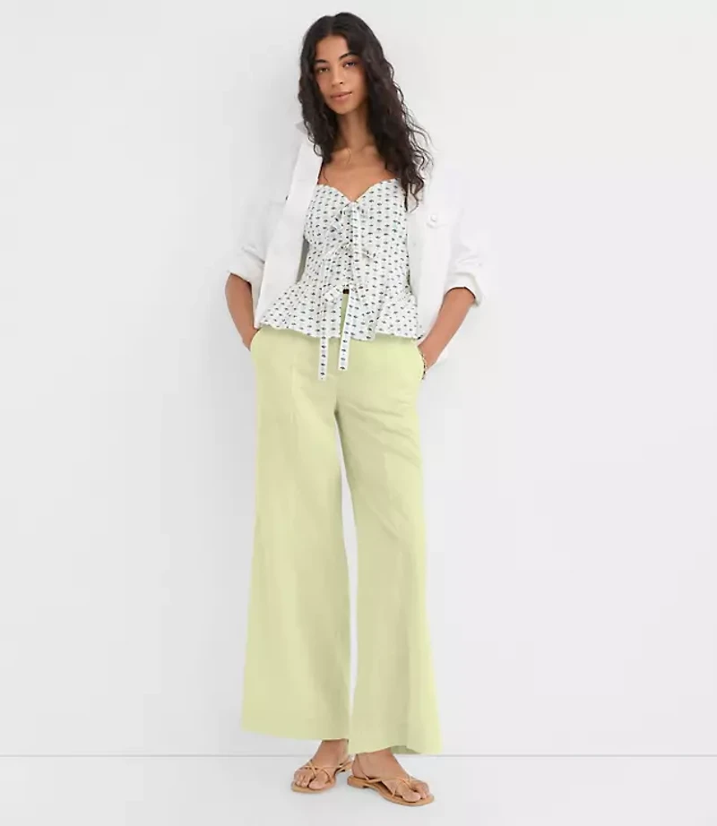 Linen Cotton Pull On Wide Leg Pants