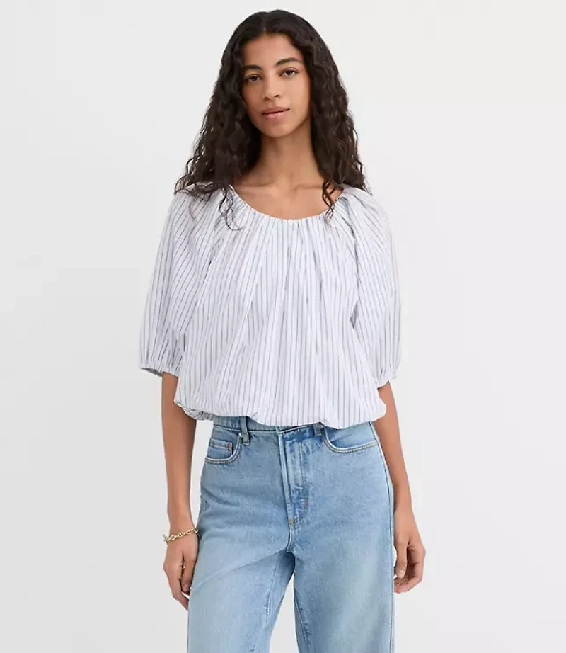 Striped Poplin Bubble Blouse