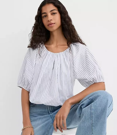 Striped Poplin Bubble Blouse