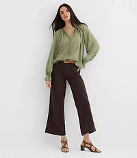 Petite Eyelet Ruffle Cuff Tie Neck Blouse