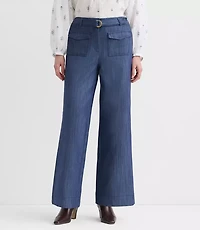 Petite Curvy Belted Palmer Wide Leg Pants Refined Denim