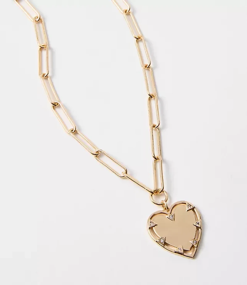 Sparkle Heart Chain Link Necklace