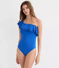 LOFT Beach Eyelet Ruffle One Shoulder Piece Swimsuit