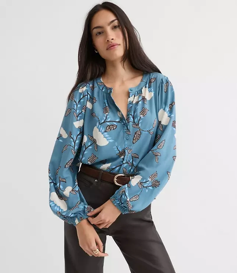 Garland Shirred Henley Blouse