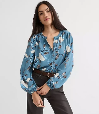 Garland Shirred Henley Blouse