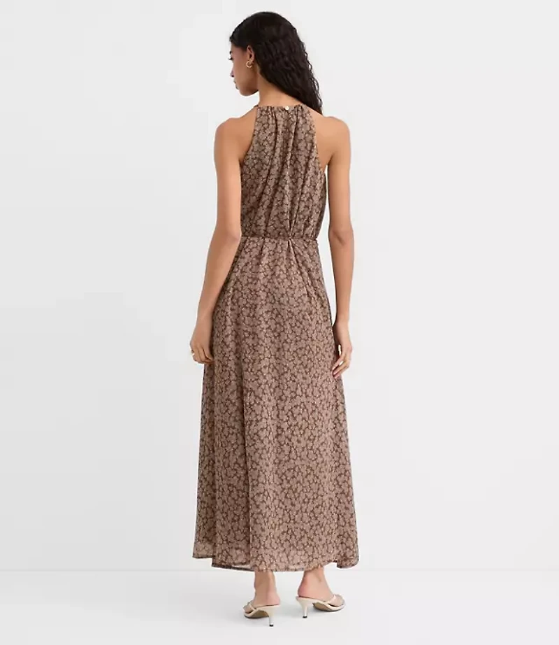 Floral Tucked Maxi Halter Dress