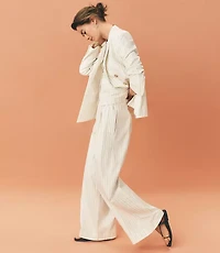 Petite Pull On Wide Leg Pants Pinstripe Cotton Linen
