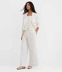 Petite Pull On Wide Leg Pants Pinstripe Cotton Linen