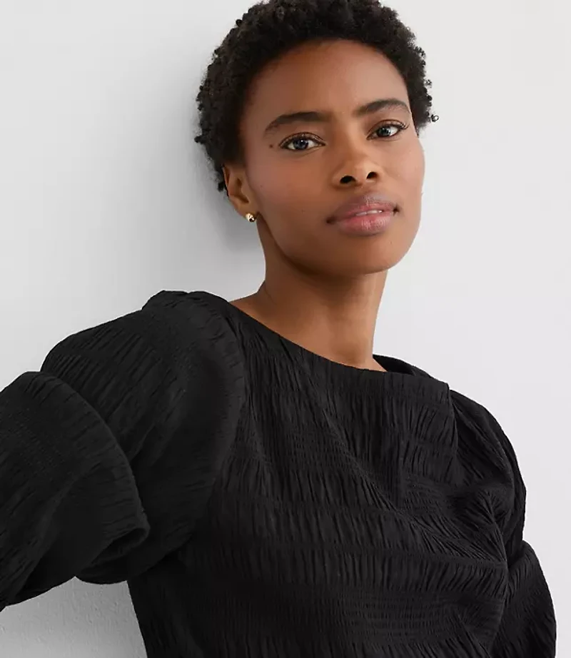 Petite Smocked Lantern Sleeve Blouse