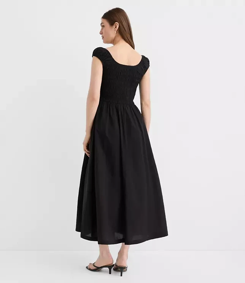 Smocked Cap Sleeve Midi Pocket Dress