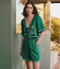 Petite Floral Embroidered Linen Cotton Shorts