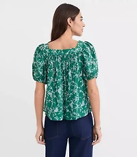 Petite Bouquet Puff Sleeve Square Neck Blouse