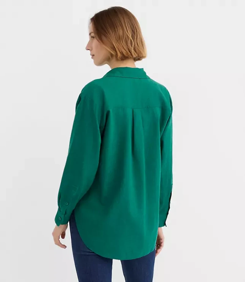 Petite Linen Cotton Everyday Oversized Pocket Shirt
