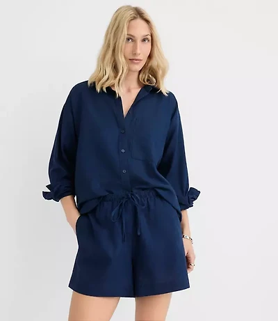 Petite Linen Cotton Everyday Oversized Pocket Shirt
