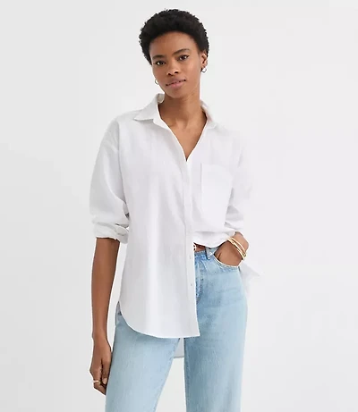 Petite Linen Cotton Everyday Oversized Pocket Shirt