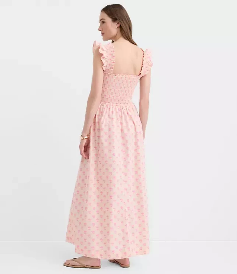 LOFT Beach Garden Poplin Ruffle Strap Maxi Pocket Dress