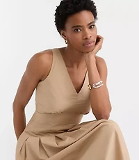 Pleated Poplin Midi Pocket Dress