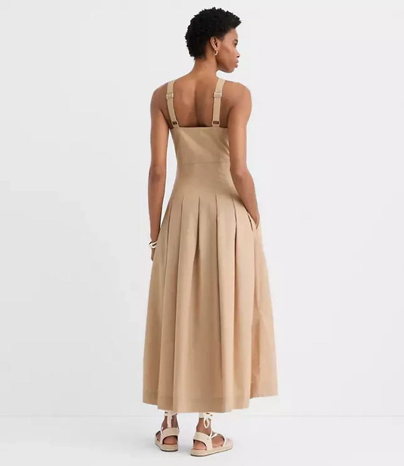 Pleated Poplin Midi Pocket Dress
