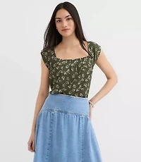Petite Floral Square Neck Top