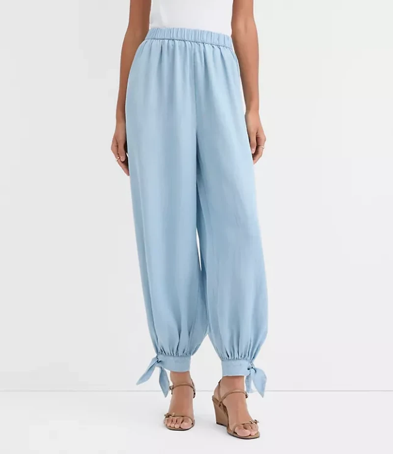 Tie Cuff Harem Pants Chambray