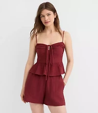 LOFT Beach Strappy Ruched Triple Cloth Peplum Top