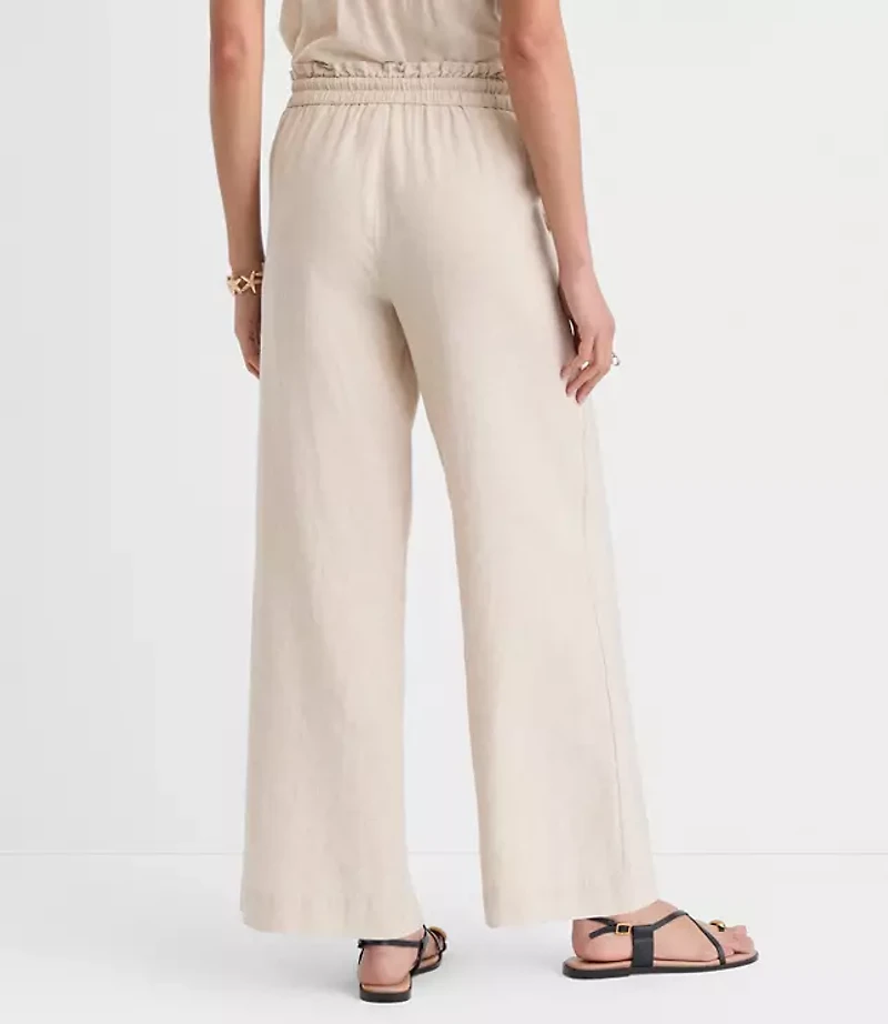 LOFT Beach Rope Tie Linen Cotton Wide Leg Pants