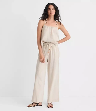 LOFT Beach Rope Tie Linen Cotton Wide Leg Pants